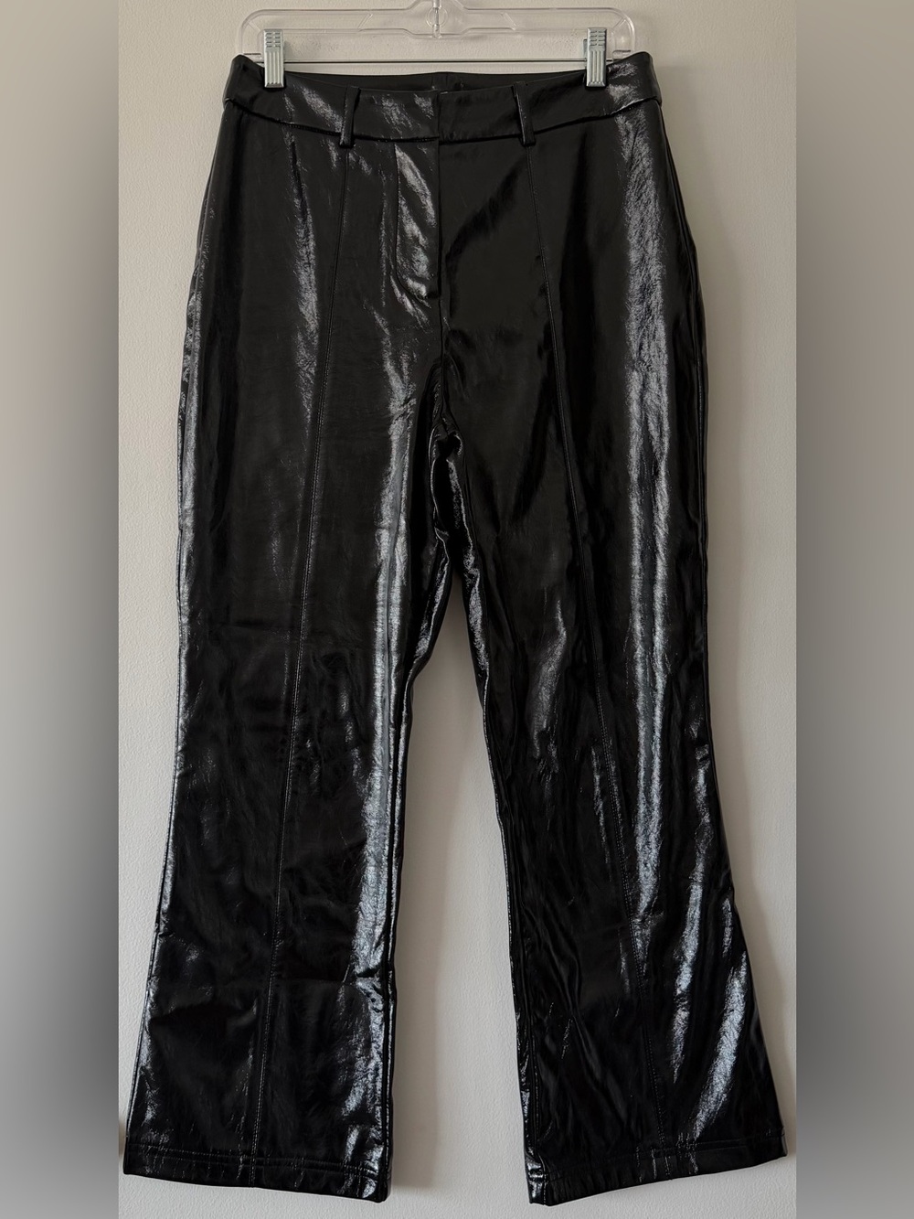 7 For All Mankind Patent Faux Leather Crop Flare Pants M Black High Rise Shiny